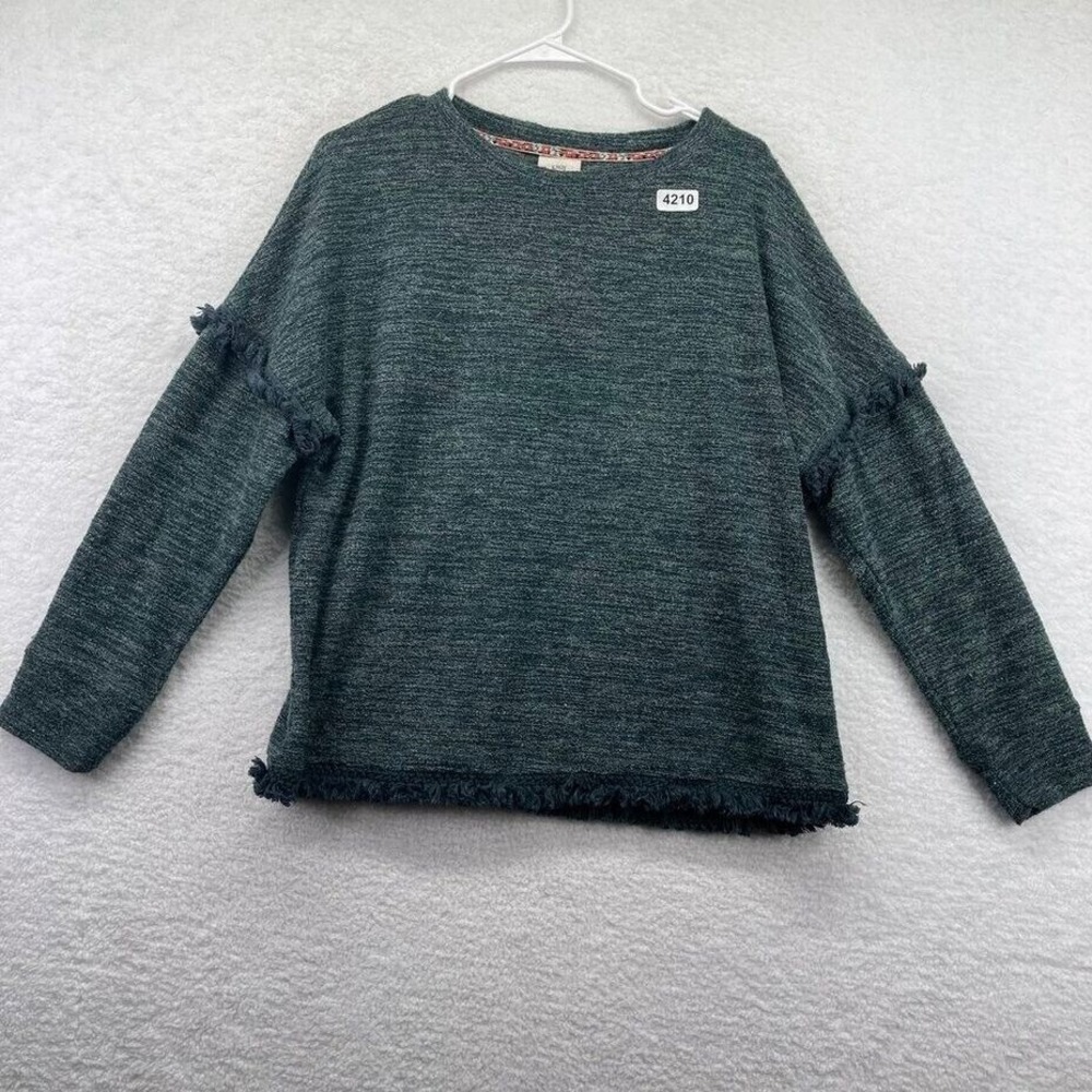 Knox Rose Womens Pullover Sweater Size Medium Green Frayed Trim‎ Hem Long Sleeve